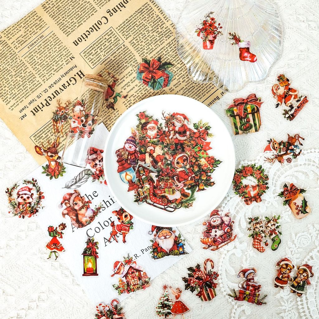 Christmas Craft Embellishment - 50 Stück Weihnachtsmann-Geschenk-PET-Aufkleber, Weihnachtsdekorationen, Kreative DIY-Verzierungen