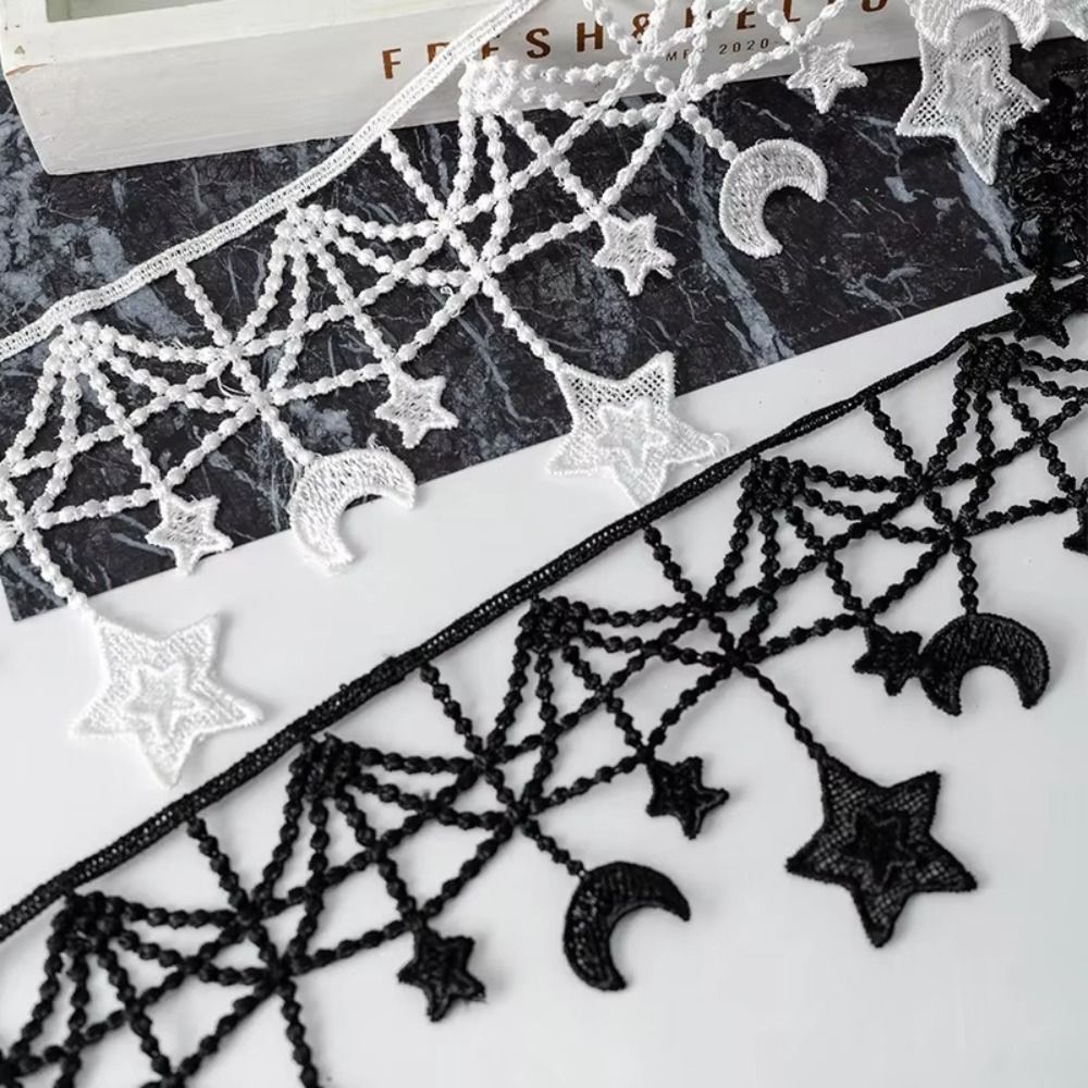 Lace Ribbon Trim - Spitzenaccessoires Schwarz-Weißes Spitzenband Breite 10CM Stern-Mond-Design