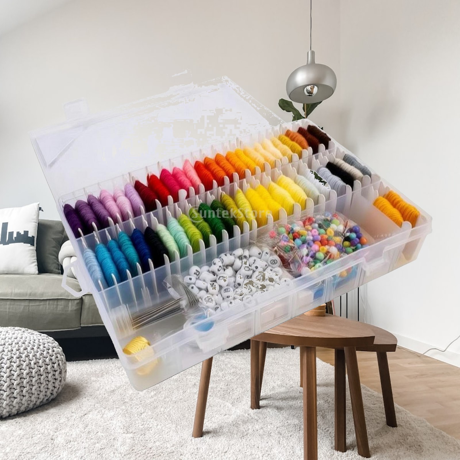 Embroidery Craft - Stickgarn-Set mit Organizer, transparenter Garn-Organizer, Aufbewahrungsbox